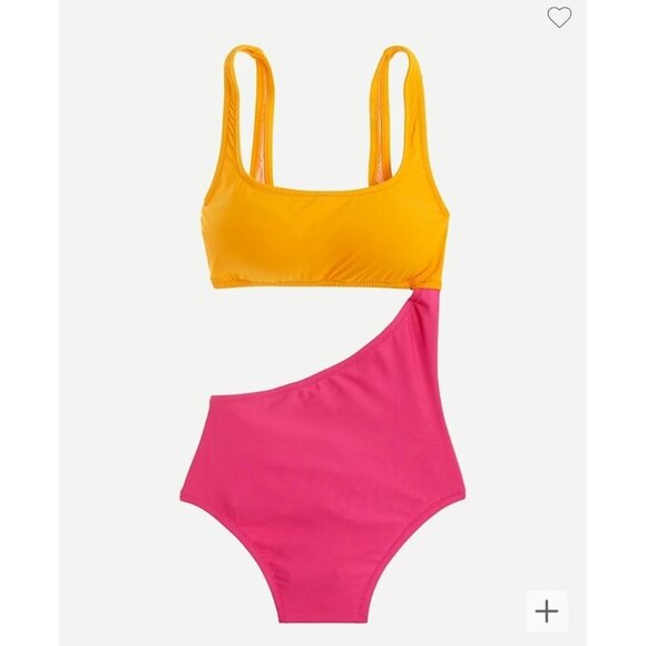 J.Crew Womens Colorblock Cut Out One-Shoulder Swimsuit Orange Pink  Size 12 - Picture 3 of 6